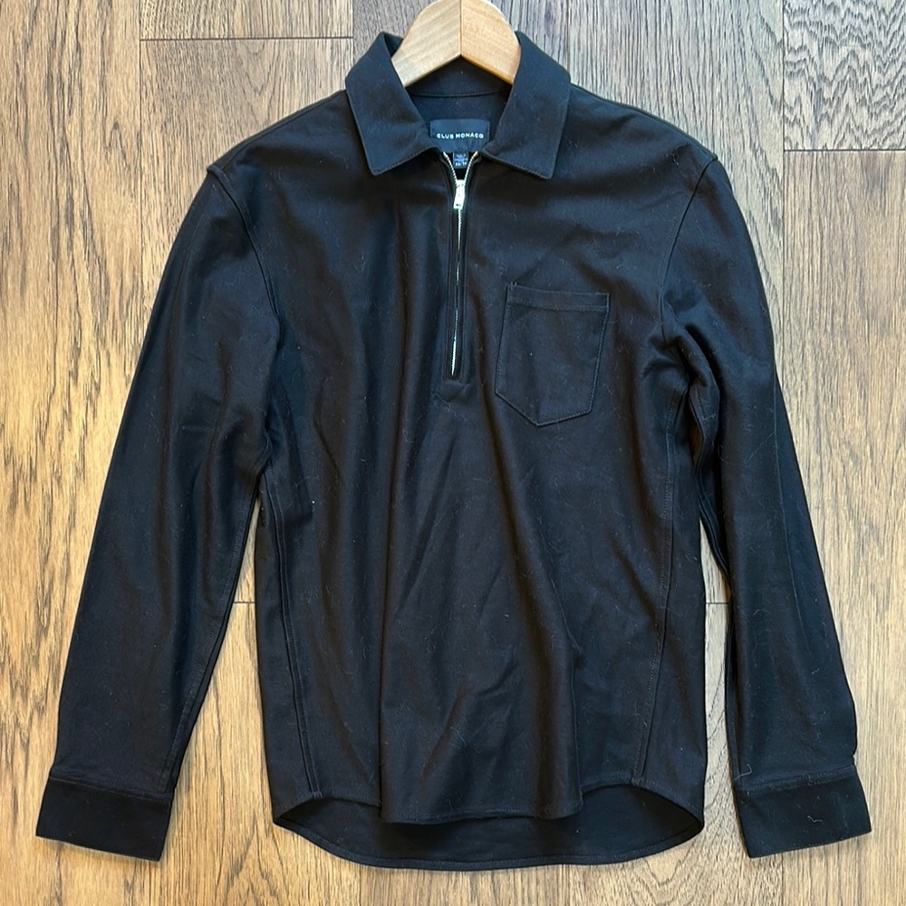 Club Monaco Black Long Sleeve Polo Shirt Size XS Slim Fit Great Condition